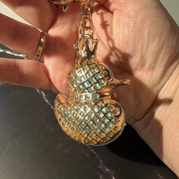 Crystal Pastel Blue Metal 'Rubber Ducky' with Crown Keychain/ Bag Xharm - Picture 4 of 4